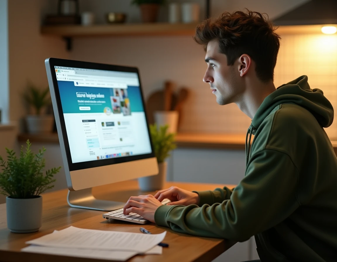 Jeune adulte accédant à ENC92 depuis son domicile sur un ordinateur de bureau