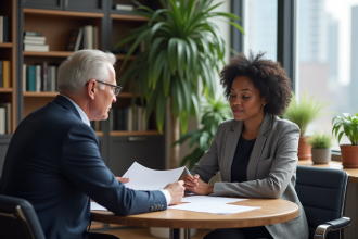 Coach professionnel en discussion avec une cliente dans un bureau moderne
