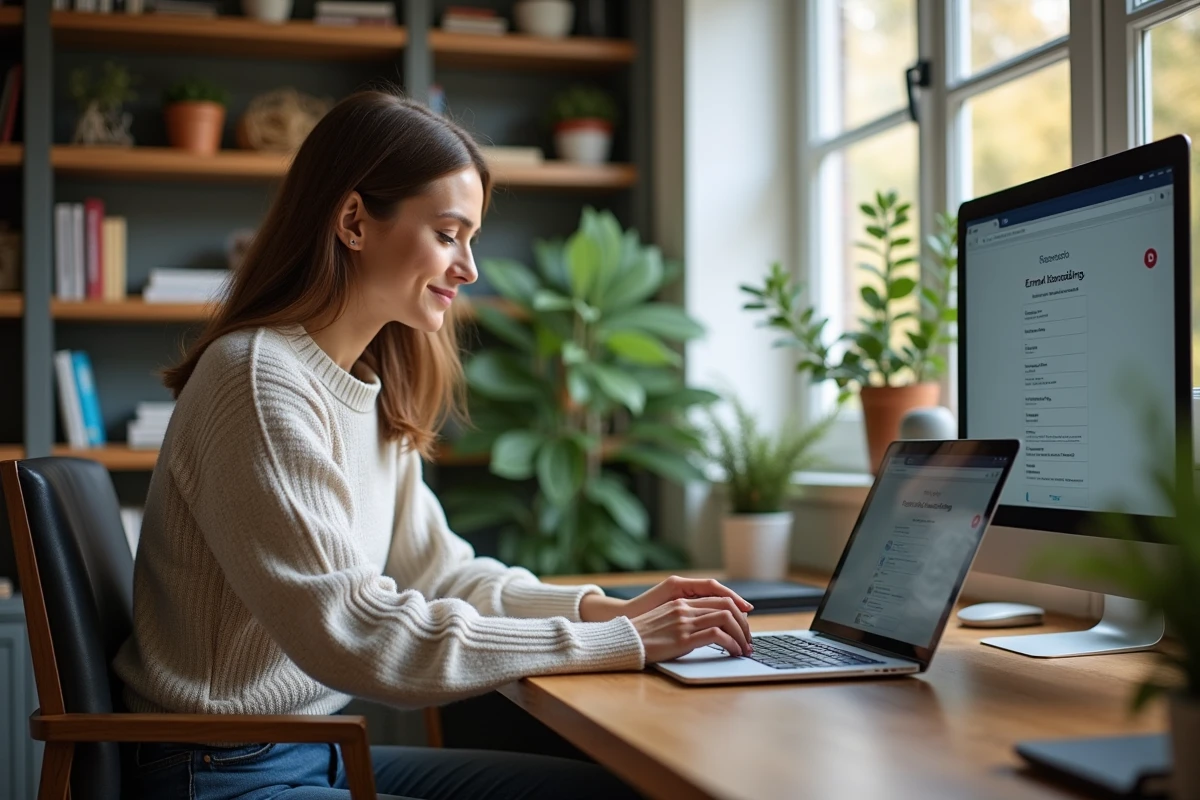 Femme travaillant sur son ordinateur dans un bureau à domicile