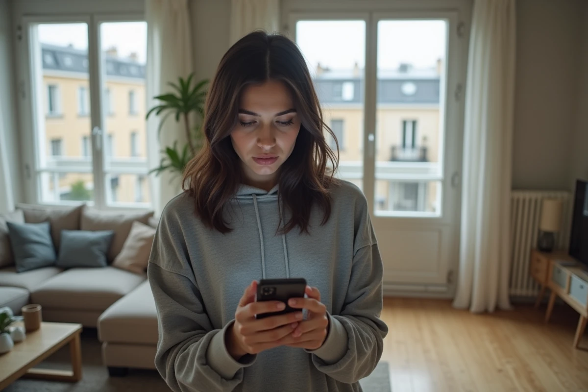 Femme lisant un message d'erreur sur son smartphone lors d'une démarche en ligne Melouvert