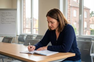Femme concentrée en formation à SaintAvold