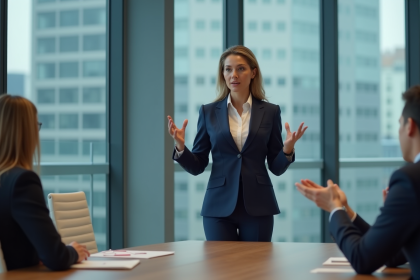 Femme professionnelle confiante en réunion moderne