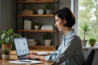 Femme professionnelle utilisant un site de formation cognitive