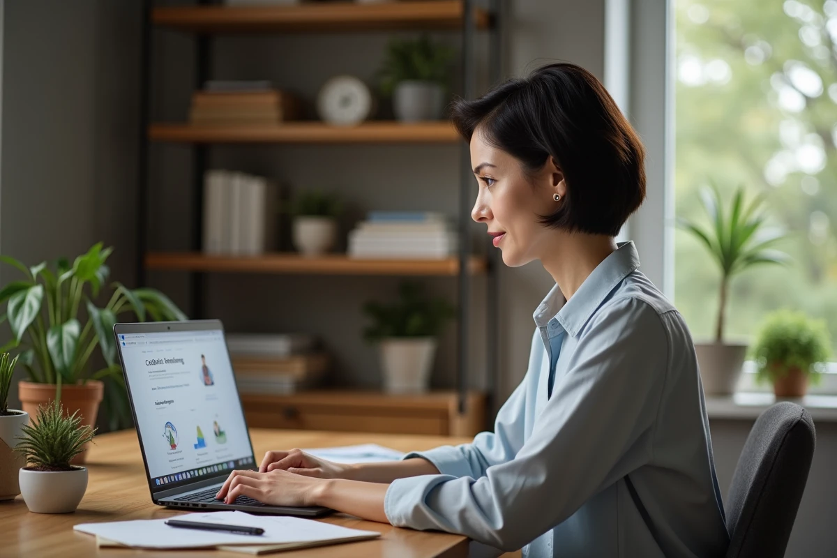 Femme professionnelle utilisant un site de formation cognitive