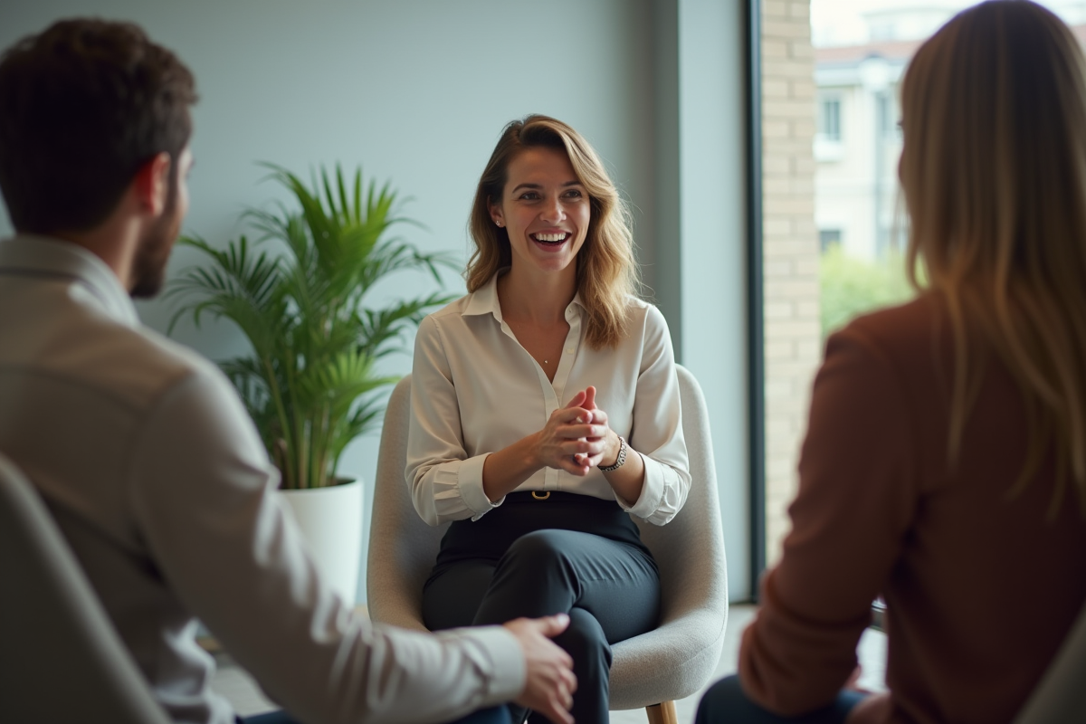 Groupe de coaching animé par une coach lors d