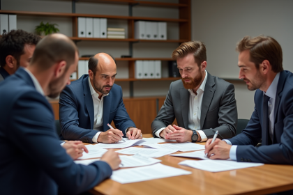 Groupe de professionnels en réunion autour d'une table