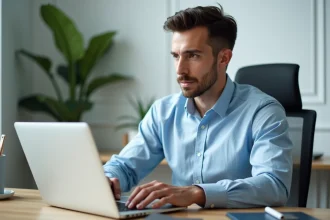 Homme consultant un message d'erreur sur un formulaire en ligne Melouvert Orléans Tours sur son ordinateur portable