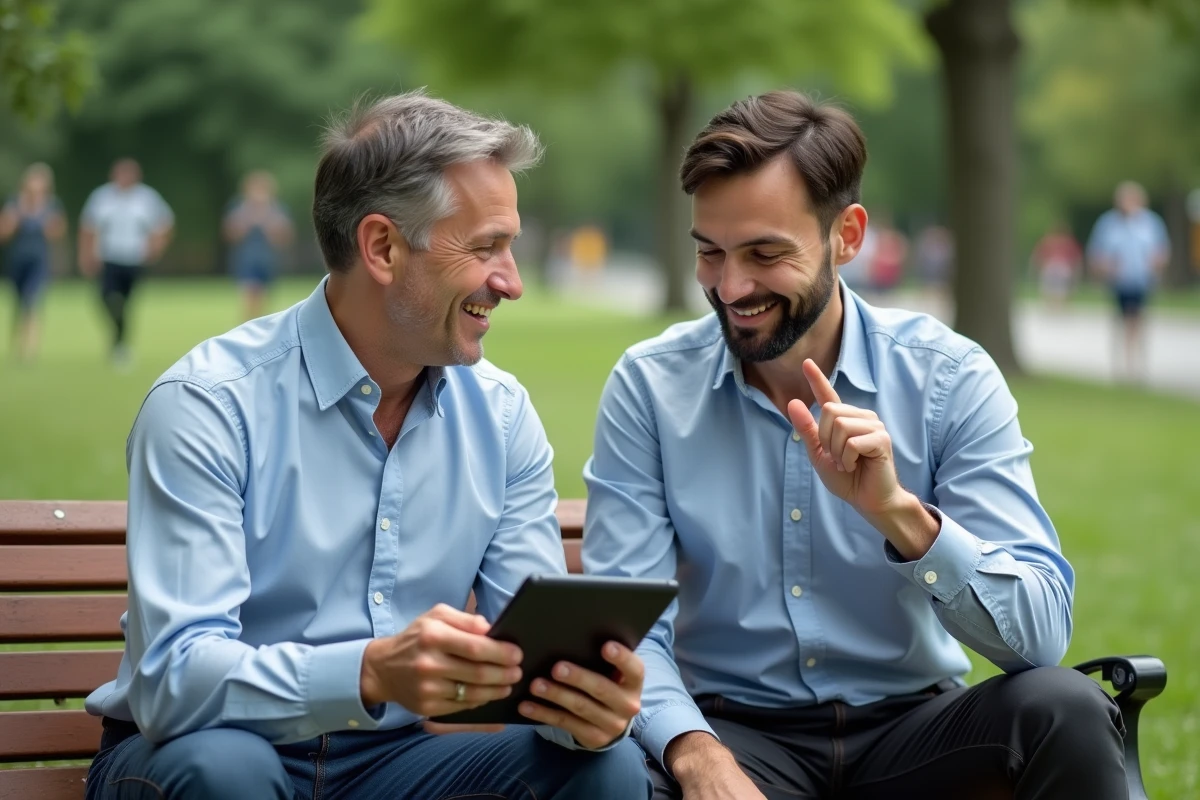 Homme discutant avec un partenaire dans un parc en plein air