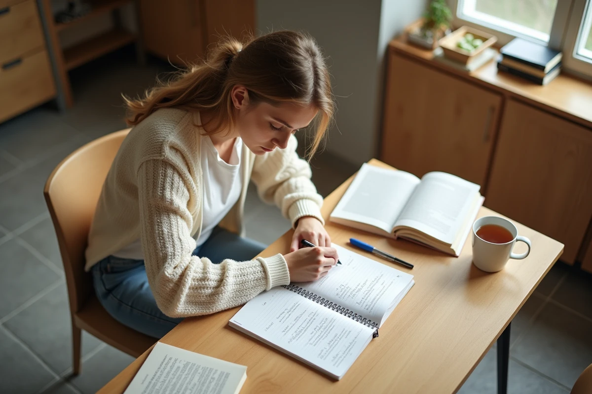 Jeune femme étudiant la conjugaison du passé simple