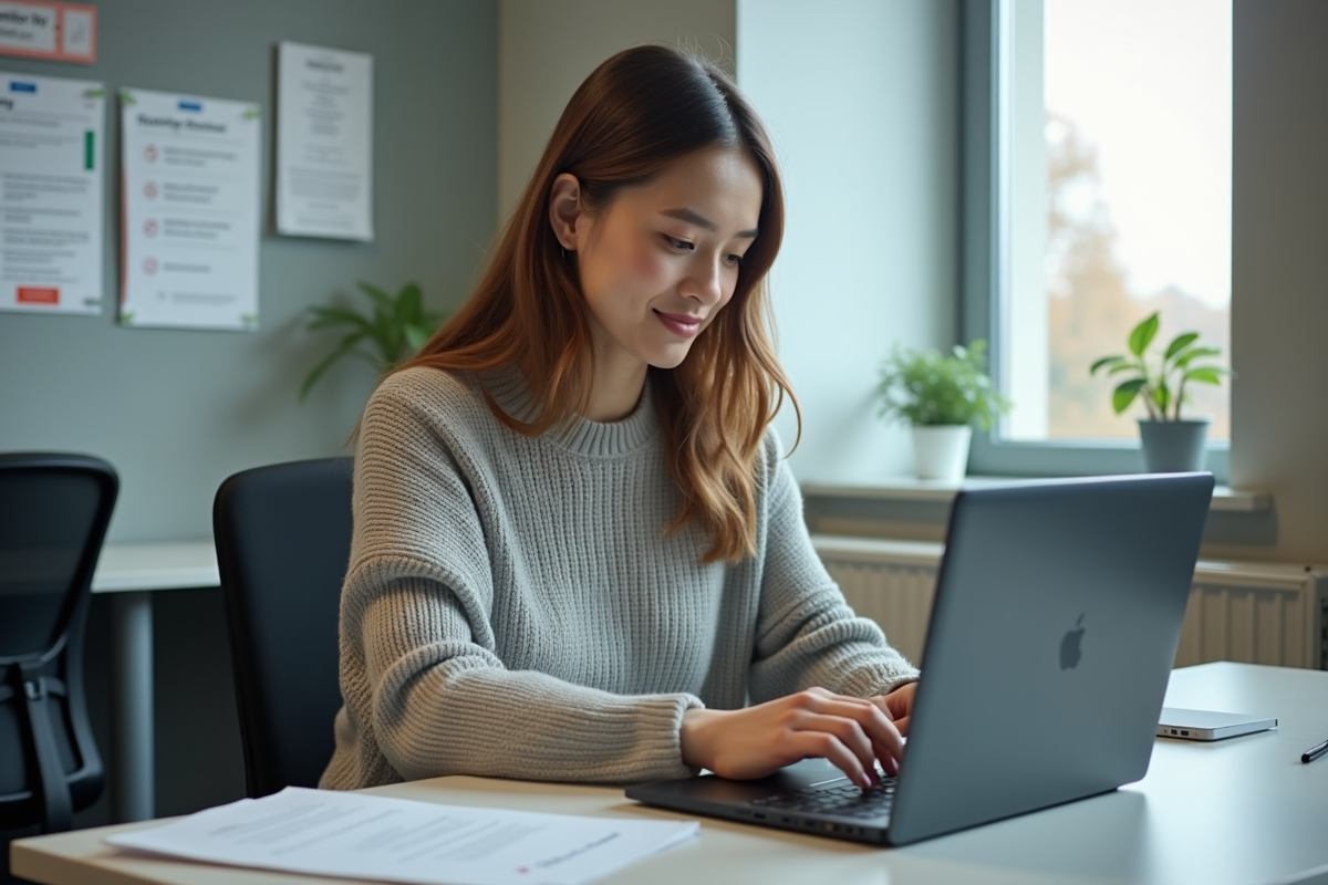 Jeune femme travaillant sur son ordinateur portable