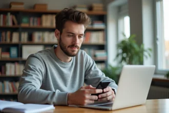 Jeune homme configure l'application ENT Normandie sur son smartphone