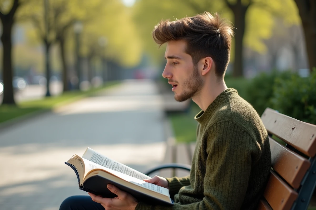 Jeune homme lisant un livre d