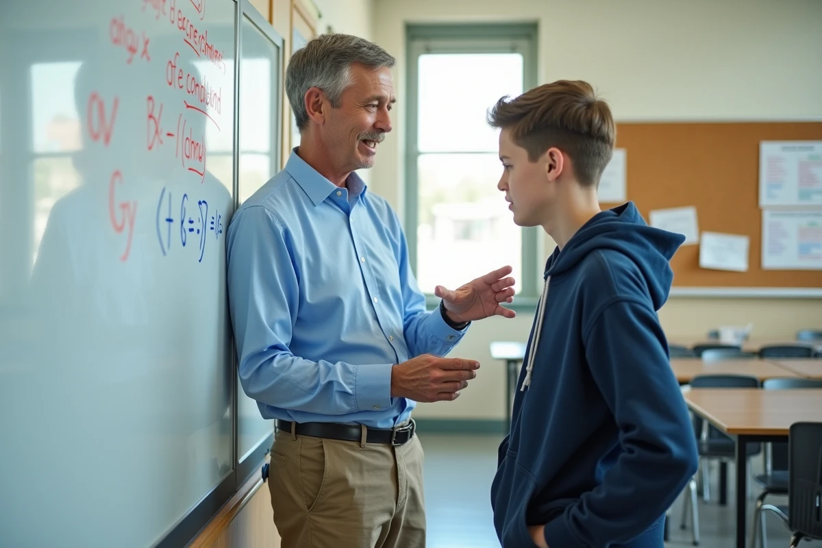Professeur corrigeant une erreur avec un élève nerveux