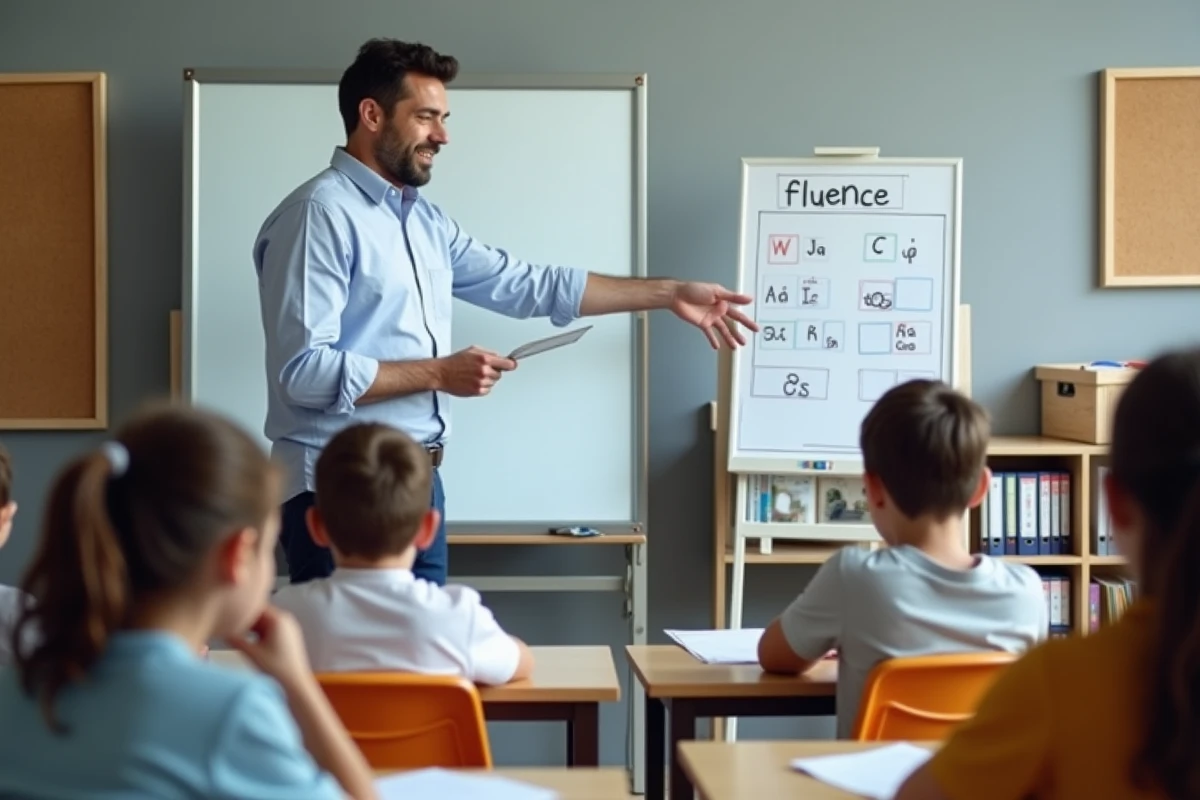 Professeur utilisant la méthode Picot avec un groupe d'élèves autour de textes de lecture structurés