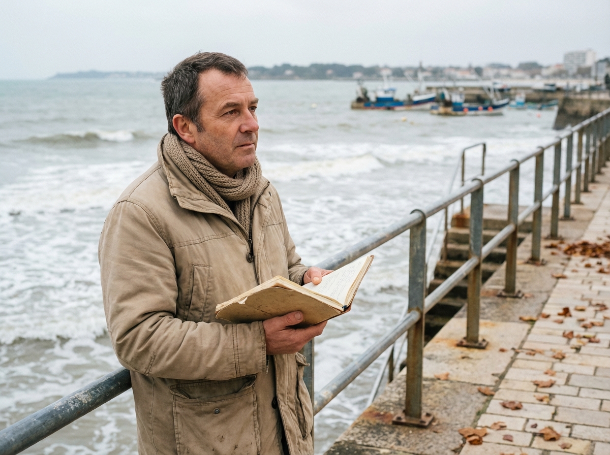 Homme promenant le long de la côte de Royan en automne