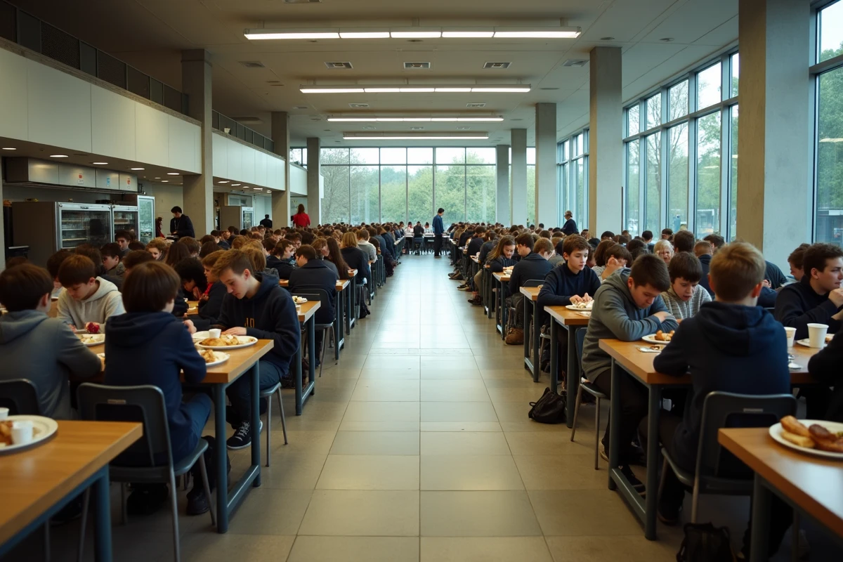 Réfectoire d'un grand lycée avec internat pendant le repas du midi