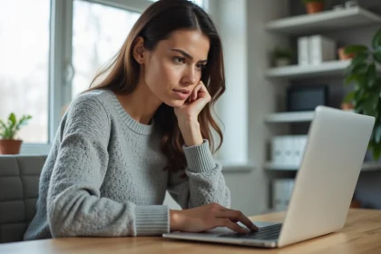 Femme configurant les réglages de messagerie sur son ordinateur portable dans un bureau à domicile